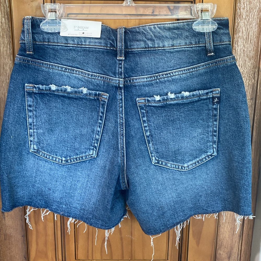 Boho Patchwork Festival Raw Hem Mid Rise Comfort Stretch Denim Shorts - Picture 4 of 6